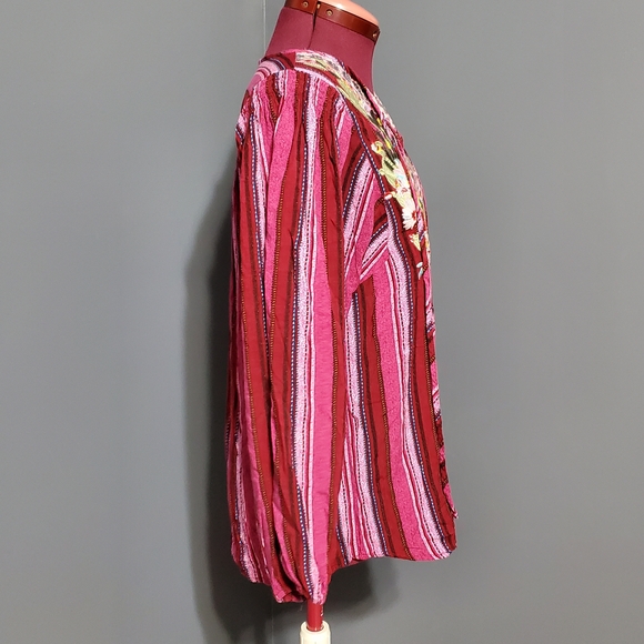 ANDREE BY UNIT Red Pink Floral Embroidered Blouse Bohemian Women's Top Size S - Picture 5 of 7